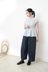 Blue detail pleats blouse