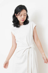 Cream sporty dress w/ tie knot waist