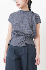 Navy checked detail blouse w/ scarf