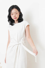 Cream sporty dress w/ tie knot waist