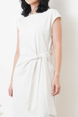 Cream sporty dress w/ tie knot waist