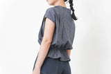 Navy checked detail blouse w/ scarf