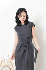 Charcoal sporty dress w/ tie knot waist