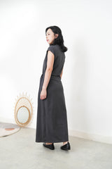Charcoal sporty dress w/ tie knot waist