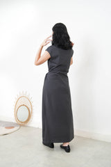 Charcoal sporty dress w/ tie knot waist