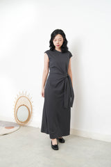 Charcoal sporty dress w/ tie knot waist