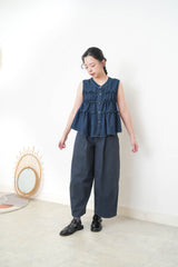 Navy denim ruffle vest w/ buttons