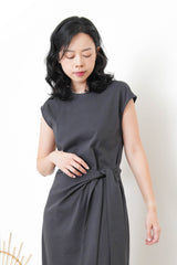 Charcoal sporty dress w/ tie knot waist