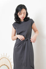 Charcoal sporty dress w/ tie knot waist