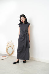 Charcoal sporty dress w/ tie knot waist