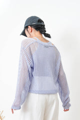 Blue crochet net blouse w/ inner set
