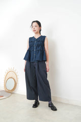 Navy denim ruffle vest w/ buttons