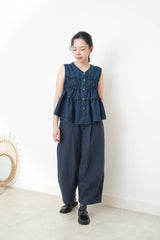 Navy denim ruffle vest w/ buttons
