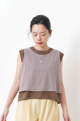 Brown vest in mesh contrast layer vest