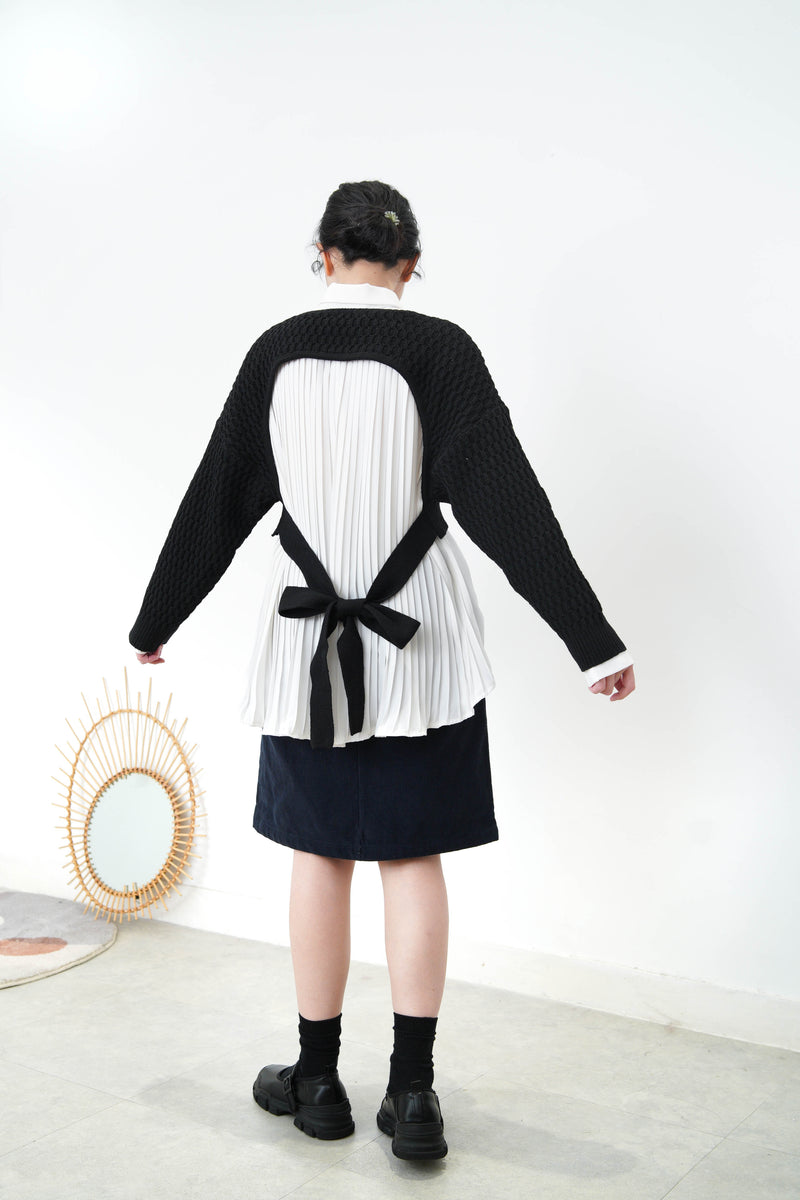 Black crop sweater w/ open back straps