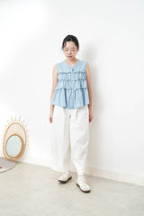 Light blue denim ruffle vest w/ buttons