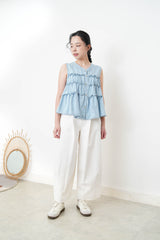 Light blue denim ruffle vest w/ buttons