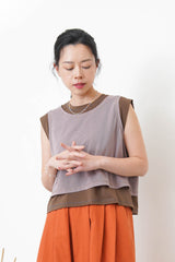 Brown vest in mesh contrast layer vest