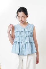Light blue denim ruffle vest w/ buttons