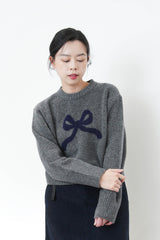 Grey ribbon crop sweater