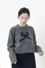 Grey ribbon crop sweater