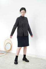 Charcoal stripe texture top in split hem