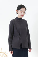 Charcoal stripe texture top in split hem