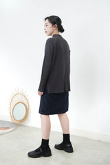 Charcoal stripe texture top in split hem