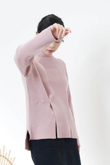 Pink stripe texture top in split hem