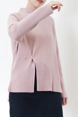 Pink stripe texture top in split hem