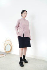 Pink stripe texture top in split hem