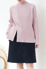 Pink stripe texture top in split hem