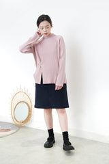 Pink stripe texture top in split hem