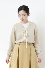 Oatmeal wool cardigan w/ stitching detail