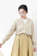 Oatmeal wool cardigan w/ stitching detail
