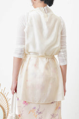 Ivory silky long vest w/ strings