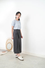 Blue knit top w/ ribbon collar details