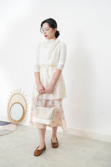 Ivory silky long vest w/ strings