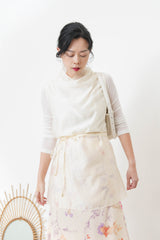 Ivory silky long vest w/ strings