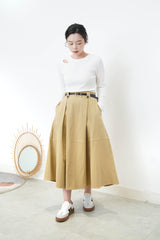 Beige A cut skirt in elastic waist