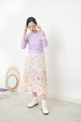 Ivory silky skirt with flower print