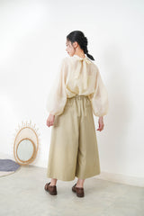 Green wide leg palazzo in pleats