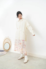 Ivory silky skirt with flower print