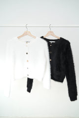 Black fluffy cardigan w/ detail buttons