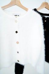 Black fluffy cardigan w/ detail buttons