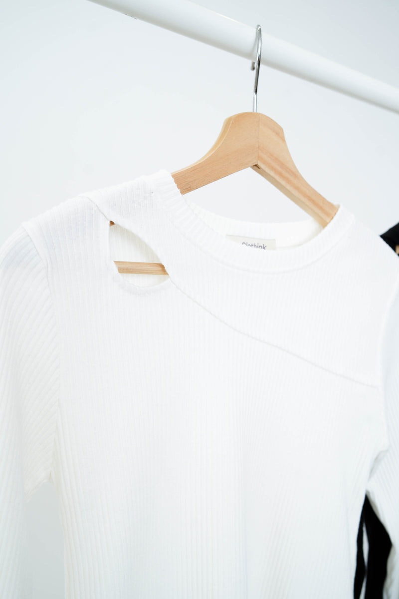 White stripe top in cut out detail