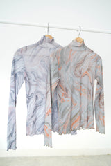 Green marble print turtle neck top