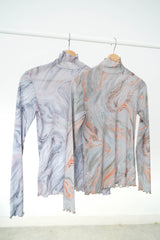 Blue marble print turtle neck top