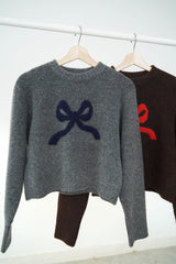 Grey ribbon crop sweater