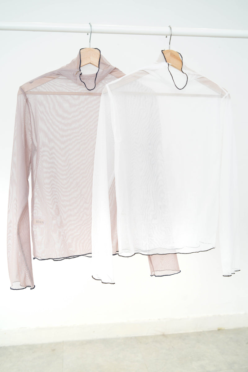 Dusty pink mesh top w/ contrast fringe